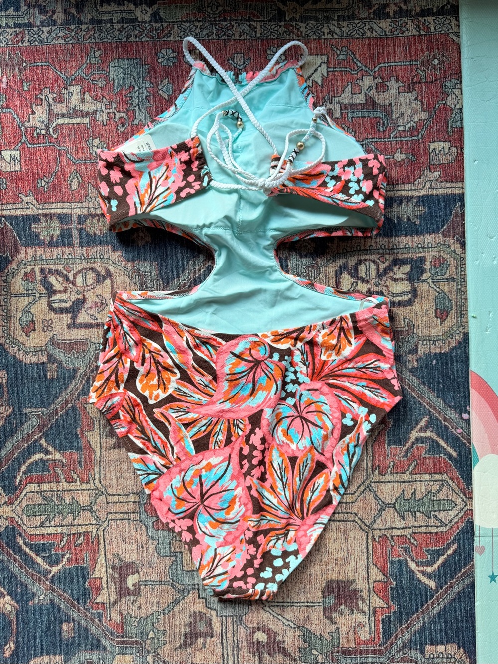 NWT Aerie Buzzed Terry Halter Cut Out Floral One-Piece Swimsuit - Picture 4 of 6